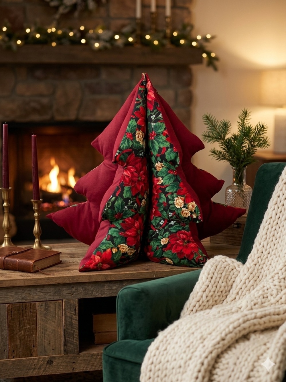 Handmade 3D Christmas Tree Pillow Holiday Decor Centerpiece Retro Vintage